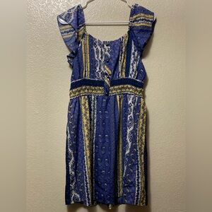 Blue and Yellow Patterned Paisley Patchwork Dress